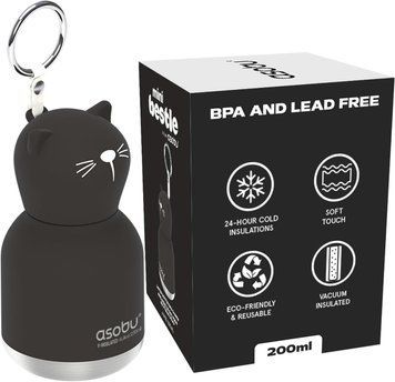 Термобутылочка с соломинкой Asobu Mini Bestie Black Kitty Черный Котенок 200 мл IBV44 CAT фото