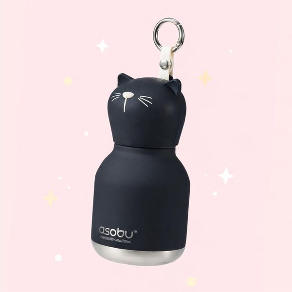Термопляшка із соломинкою Asobu Mini Bestie Black Kitty Чорне Кошеня 200 мл IBV44 CAT фото