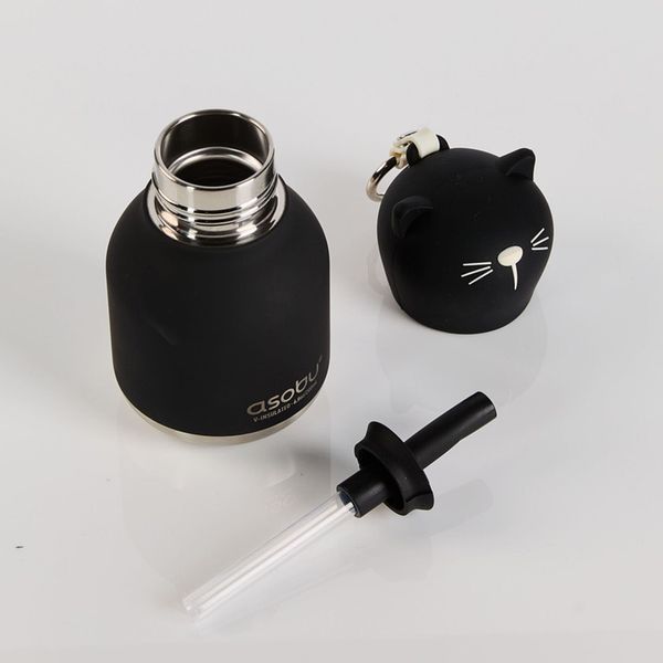 Термопляшка із соломинкою Asobu Mini Bestie Black Kitty Чорне Кошеня 200 мл IBV44 CAT фото