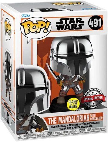УЦІНКА!!! Фігурка Мандалорець із Мечем Темряви &mdash; Funko Pop! STAR WARS: THE MANDALORIAN &mdash; THE MANDALORIAN W/ DARKSABER (GLOWS IN THE DARK) #491 У58797 фото